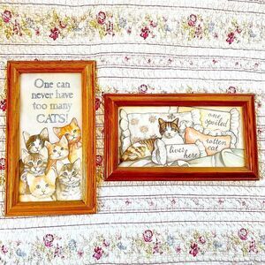 SIGNED KITTY CATS 80’s 80s Vintage Framed Wall Art Hanging Picture Print Prints